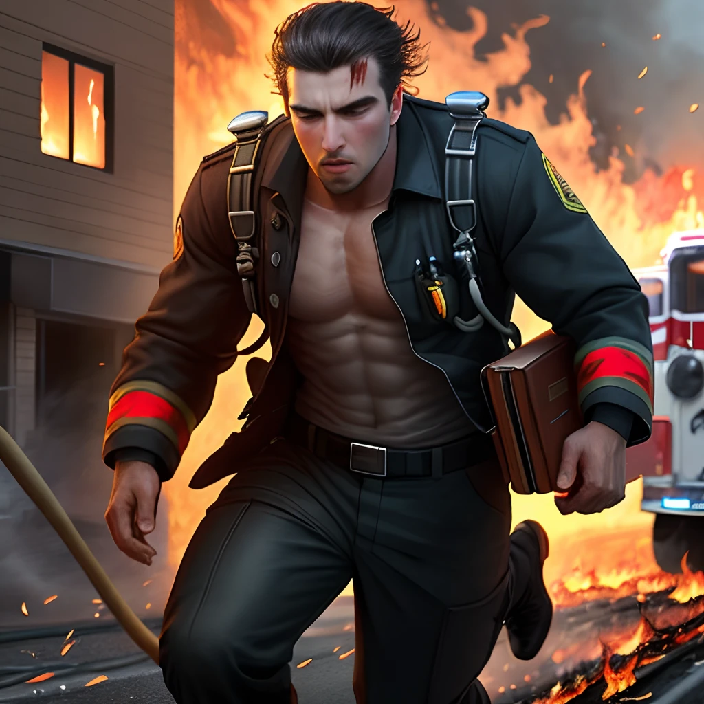 The man rushed out of the fire