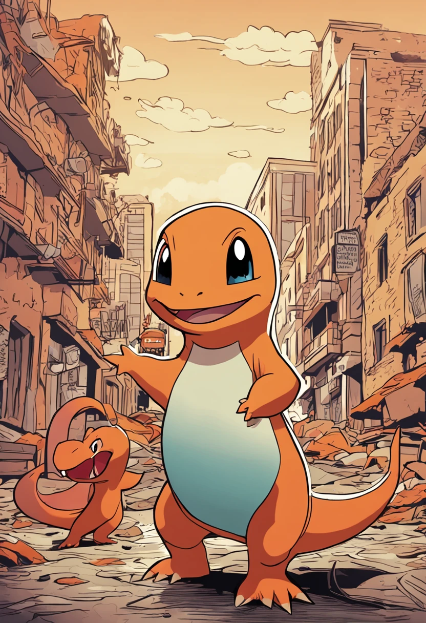 Charmander em com um fundo pegando fogo