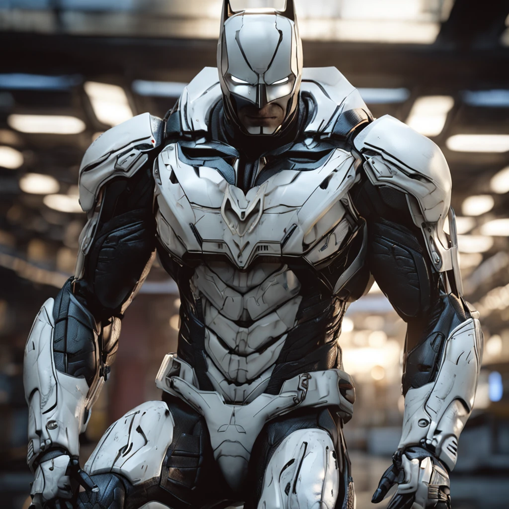 spectacular, Master parts, :The realistic White Batman focuses on the advanced cybernetic suit Orba Prima, high high quality ::n_Style drawing, Low-quality defects,