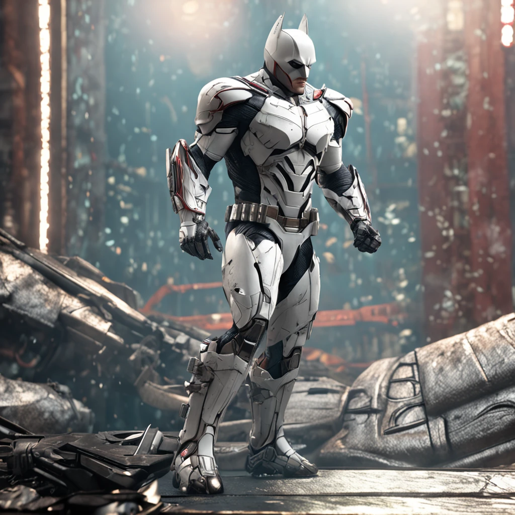 spectacular, Master parts, :The realistic White Batman focuses on the advanced cybernetic suit Orba Prima, high high quality ::n_Style drawing, Low-quality defects,