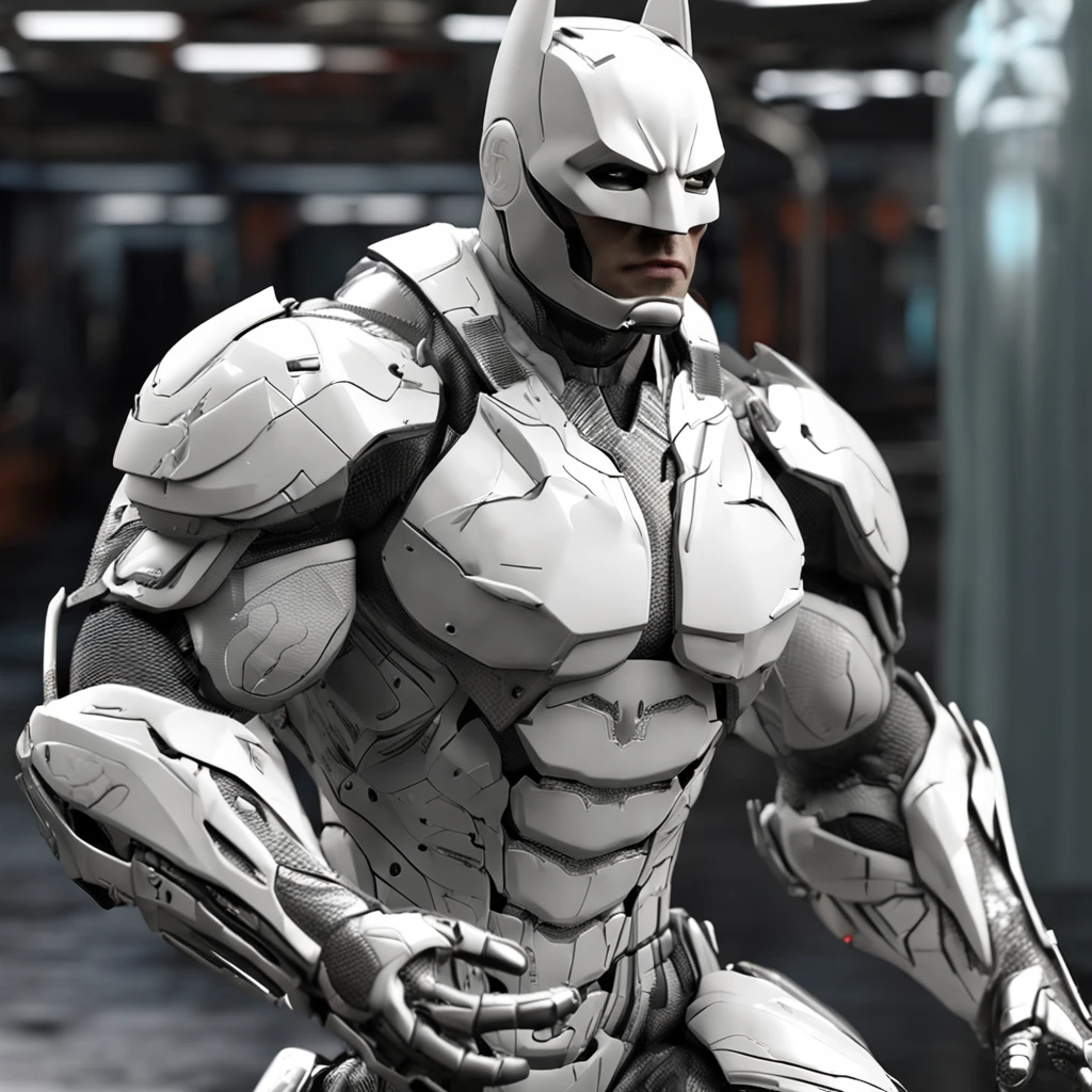 spectacular, Master parts, :The realistic White Batman focuses on the advanced cybernetic suit Orba Prima, high high quality ::n_Style drawing, Low-quality defects,