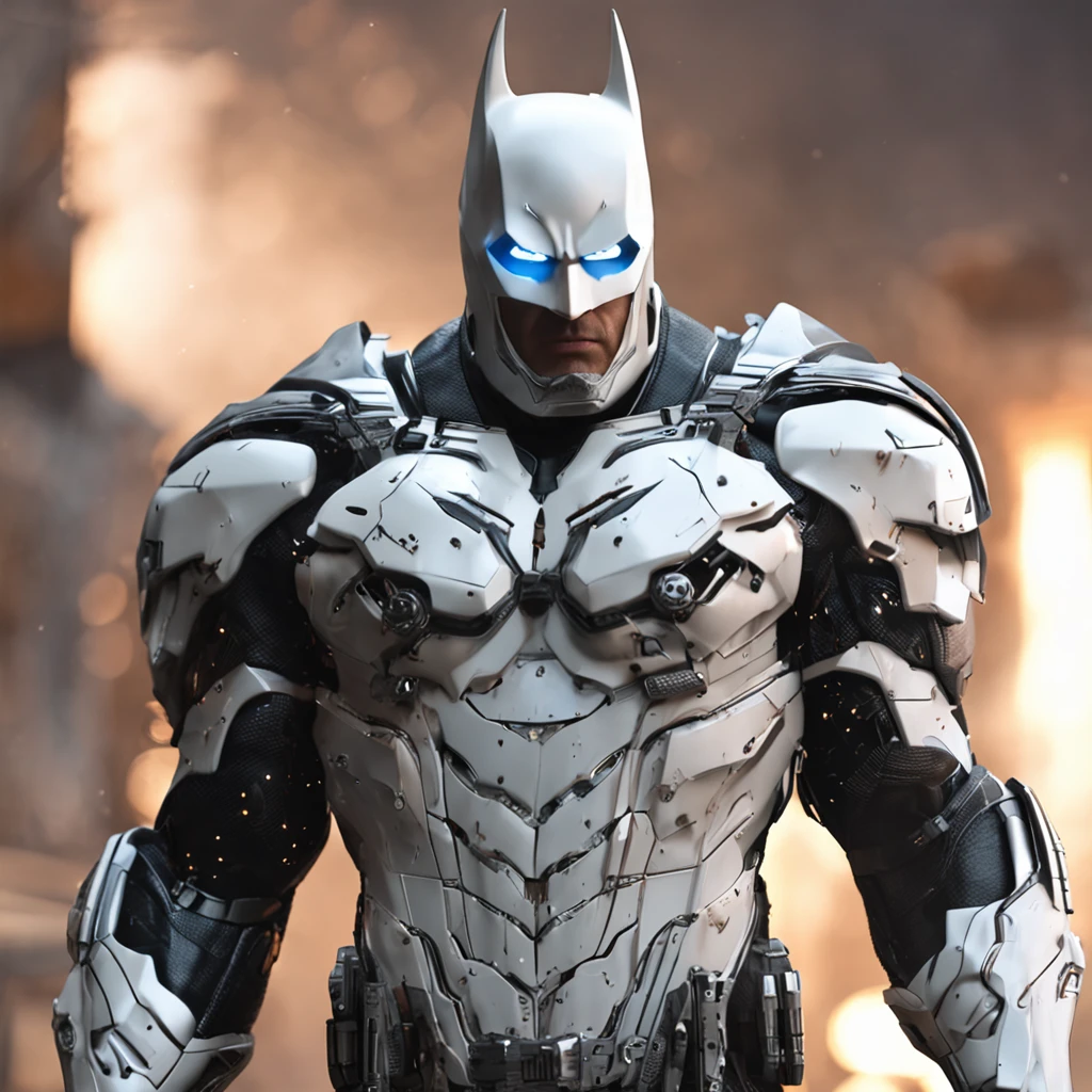 spectacular, Master parts, :The realistic White Batman focuses on the advanced cybernetic suit Orba Prima, high high quality ::n_Style drawing, Low-quality defects,