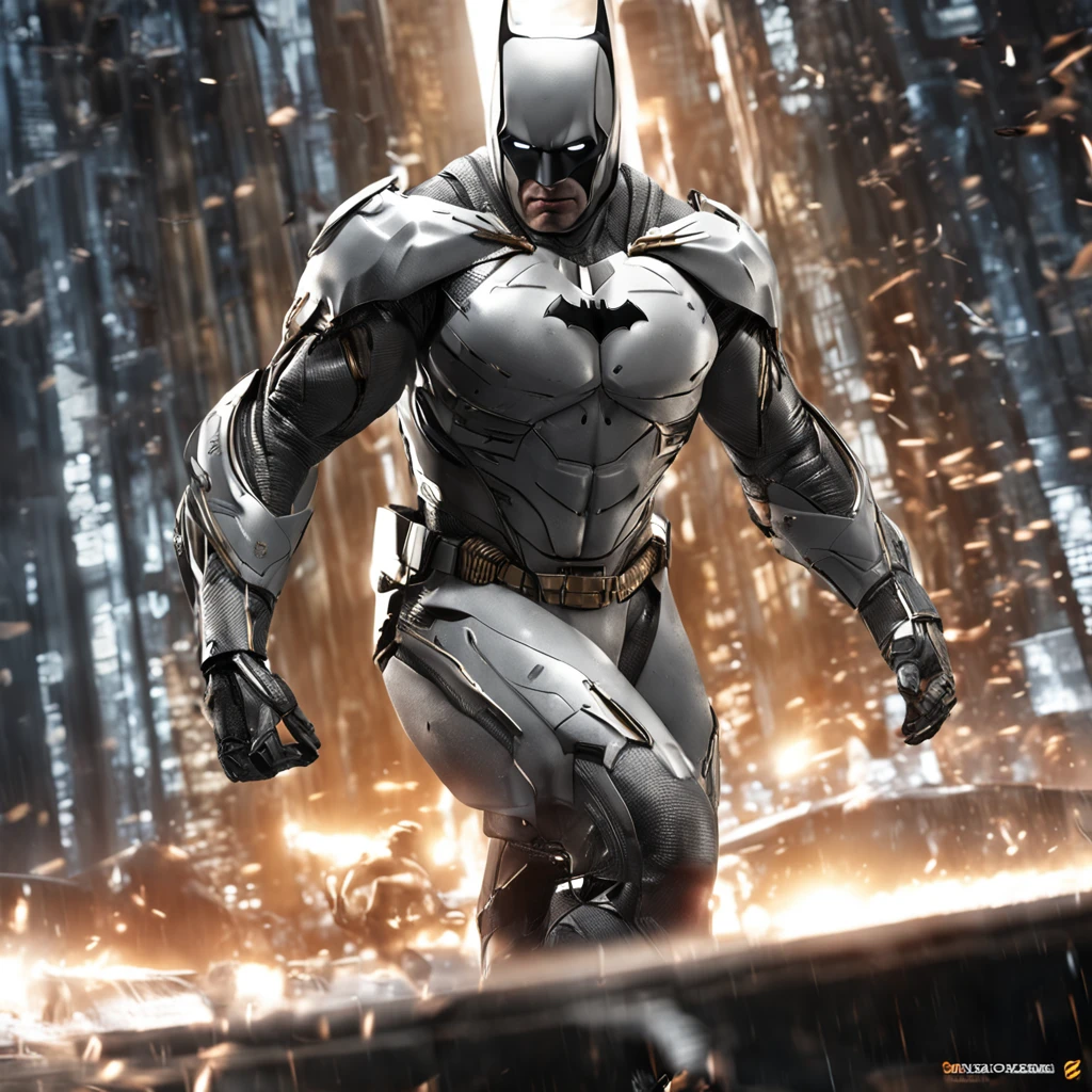 spectacular, Master parts, :The realistic White Batman focuses on the advanced cybernetic suit Orba Prima, high high quality ::n_Style drawing, Low-quality defects,