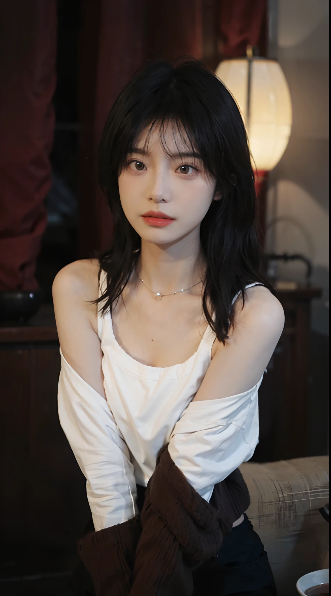 Morning get up girls upper body bra:1.3 Grab your chest and pinch your bare shoulders