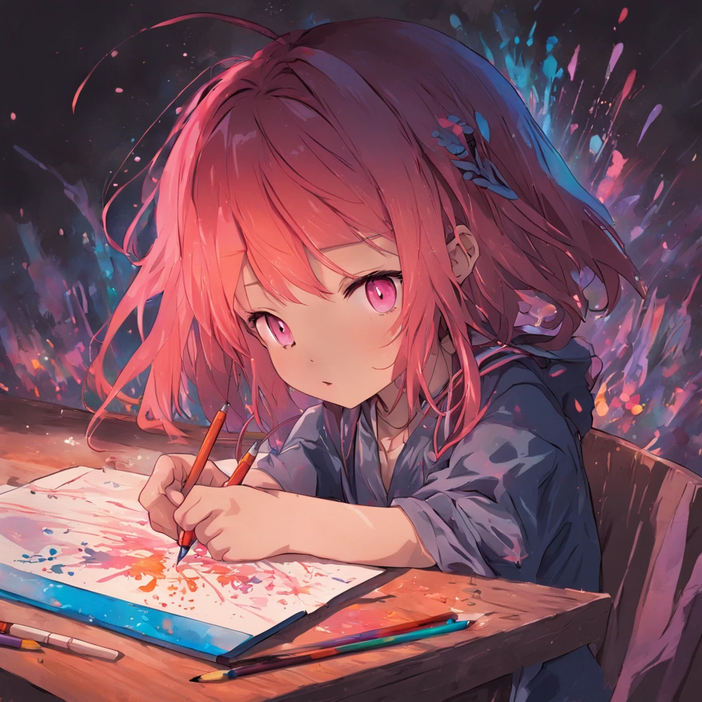 a budding artist with a sketchbook and pencils creating colorful masterpieces
