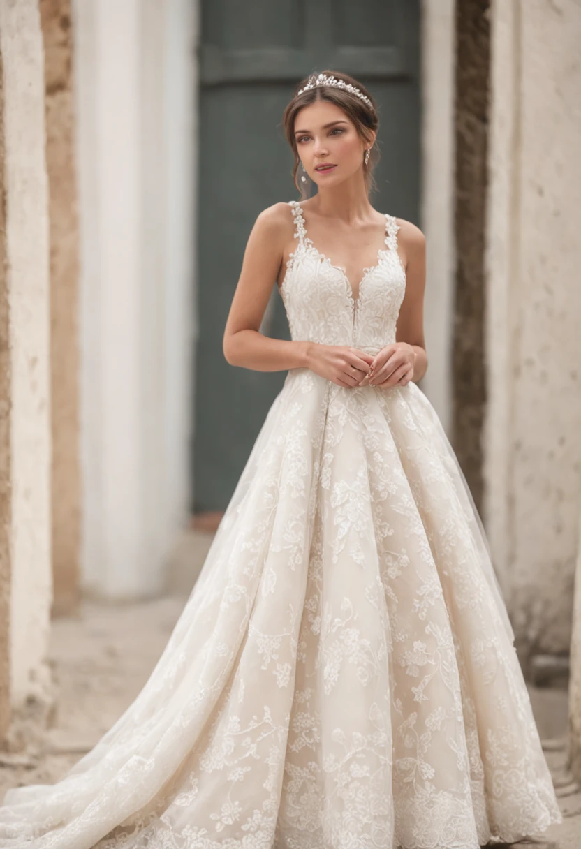 Mostrador de tienda de ropa con telas para vestidos de novia color blanco en rollos