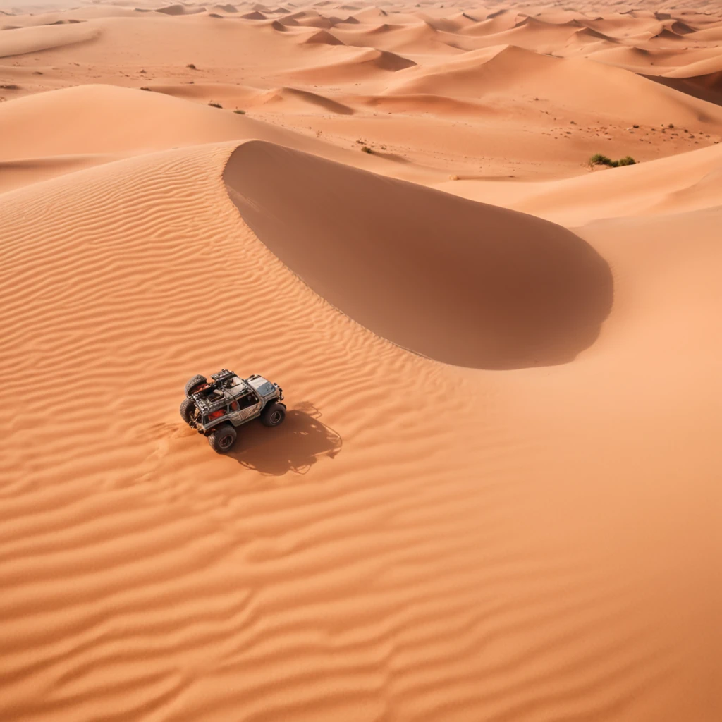 Aerial view of the sand crest of the vast desert with no end in sight、look down from above、Highly detailed background，Realistic，ultra-detailliert，super detailed skin，light glow，Film grain，Expro II，Lens Flare，Sharpen，cinematic shadow