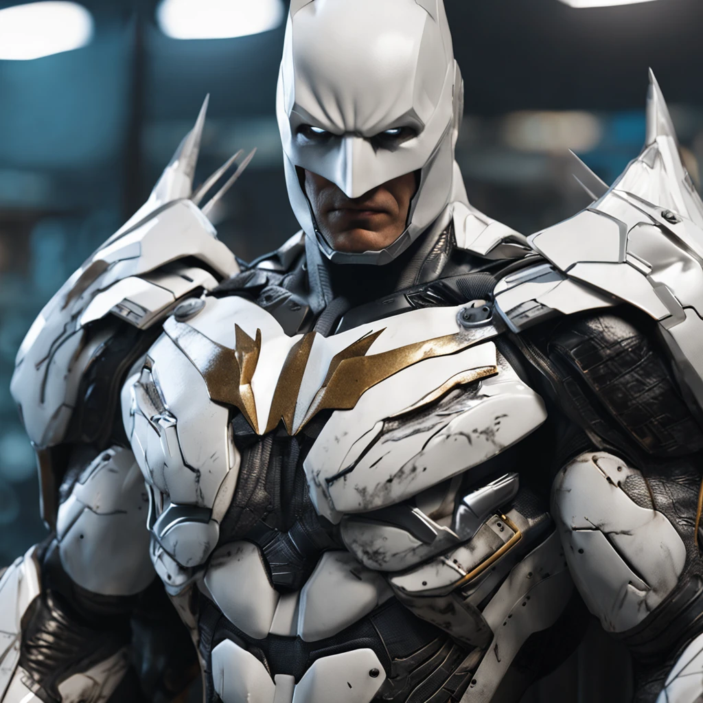 spectacular, Master parts, :The realistic White Batman focuses on the advanced cybernetic suit Orba Prima, high high quality ::n_Style drawing, Low-quality defects,
