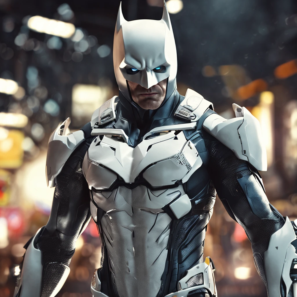spectacular, Master parts, :The realistic White Batman focuses on the advanced cybernetic suit Orba Prima, high high quality ::n_Style drawing, Low-quality defects,