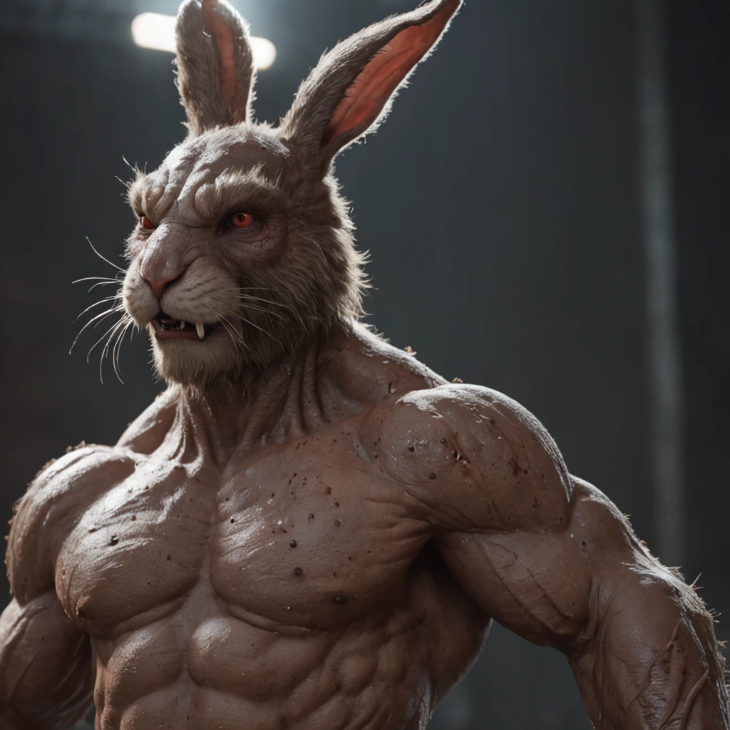 (professional 3d render:1.3) af (Realistic:1.3) most beautiful artwork photo in the world,Features soft and shiny rabbit heroes, ((Epic hero fantasy furr zombie rotten rabbit rough wet hero angry look long hair short beard and ferocious expression in dynamic pose, Fantastic location, Majestic cluttered environment)), full body 8k unity render, action shot, skin pore, very dark lighting, heavyshading, Detailed, Detailed face, (vibrant, photograph realistic, Realistic, Dramatic, Dark, Sharp focus, 8K), (Old leather garments damaged by weathering:1.4), ((((Wear fur)))), (Intricate:1.4), decadent, (Highly detailed:1.4), Digital painting, rendering by octane, art stations, concept-art, smooth, Sharp focus, illustration, Art germ, (loish:0.23), wlop ilya kuvshinov, and greg rutkowski and alphonse mucha gracias, (Global illumination, Studio light, volumettic light), heavy rain, particles floating, lotr, fantasy, elf, full bodyesbian, ((Dark and ancient city background:1.3)),CGSesociety,art stations