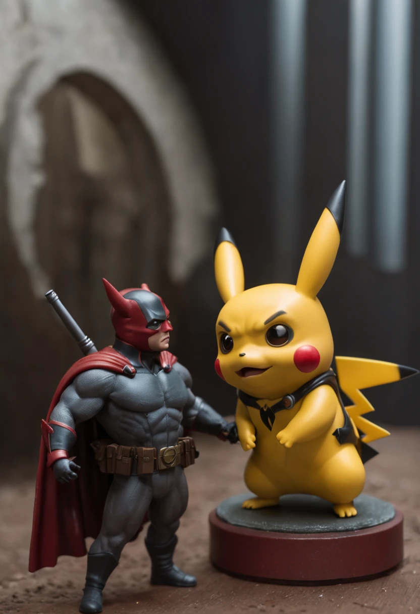 master part,best quality, illustration, Pikachu vestindo terno de batman,Belo brilho detalhado,(Chamas de guerra:1.2),Detailed lighting,(belos olhos detalhados:1.1),no expression, corpo inteiro