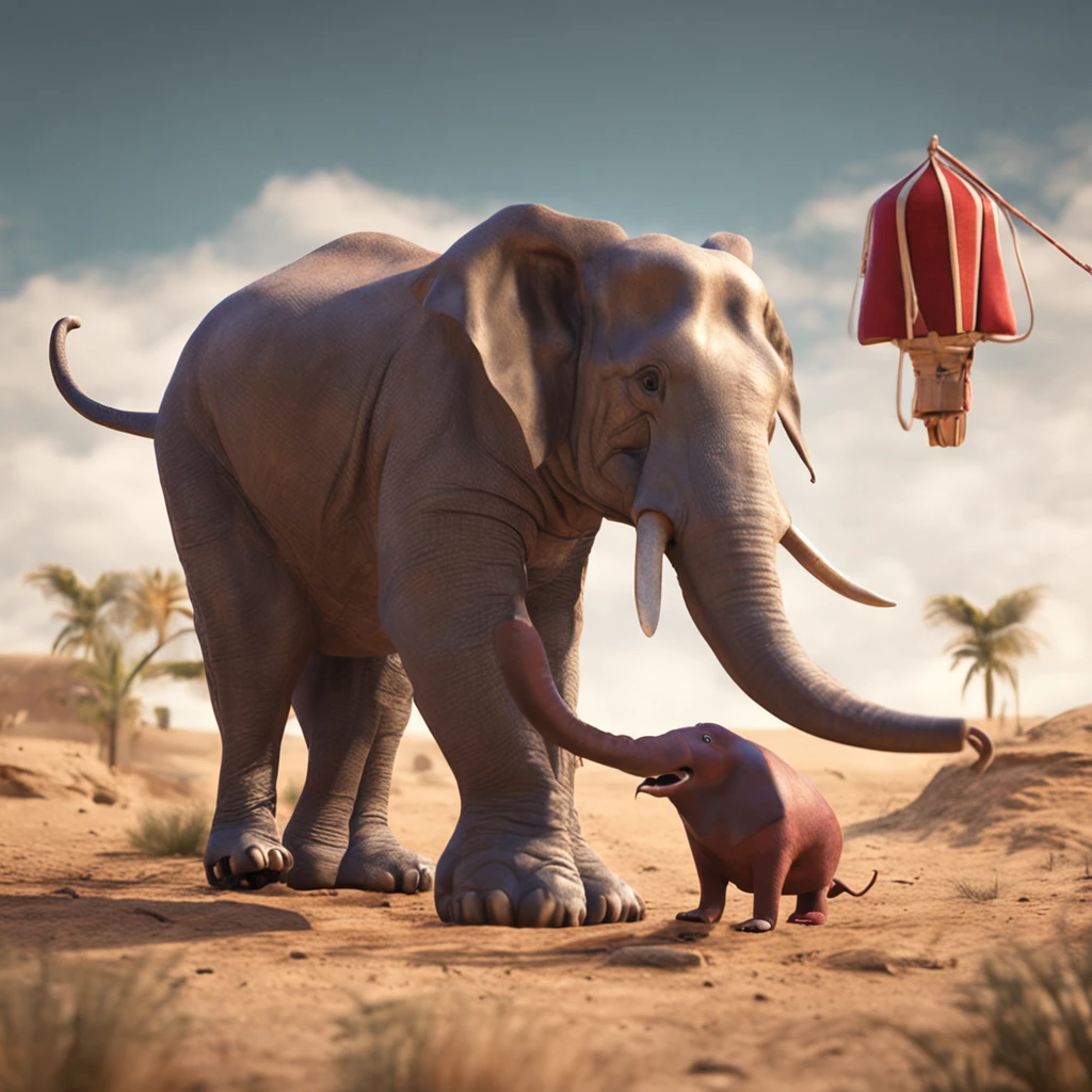 crie um elefante boxeador lutando com uma cobra espadachin em formato de desenho animado
