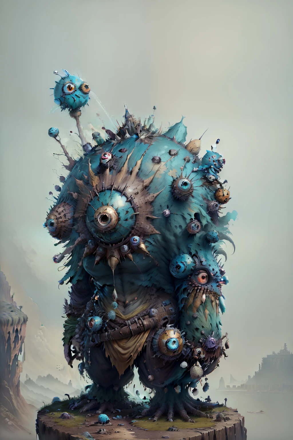 Character design, wierd + flaky + Funny + whimsical + light blue + whimsical + uncommon + divergent + Irregular + unorthodox, Photorealistic detailed costumes, Bannycore, les automatistes, The Tone of the Earth, Rustic kor, desertpunk, Minolta Riva Mini, Pure and crunchy steampunk ink, Isolated landscapes, Nabis, Soggy, inspired, Rough clusters, Cartoon character design, Neutral color palette,