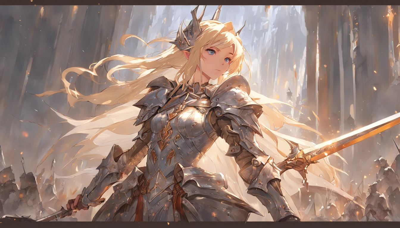 high details, best quality, 8k, [ultra detailed], masterpiece, best quality, (extremely detailed), full body, ultra wide shot, photorealistic, fantasy_world, fantasy art, dnd art, rpg art, realistic art, a wide angle, (((anatomically correct))) a wallpaler of an elf knight, elf warrior, princess knight, shinning knight, ready for battle with her mount (intense details, Masterpiece, best quality: 1.5), female elf (intense details, Masterpiece, best quality: 1.5), ultra detailed face, ultra feminine, fair skin, exquisite beauty, gold hair, long hair, wavy hair, small pointed ears, dynamic eyes color, wearing heavy elven armor, shinning metal, armed with elven sword fantasysword sword, standing near her mount, dynamic mount , green meadows, blue skies background and some clouds background depth of field (intricate details, Masterpiece, best quality: 1.5), full body (intricate details, Masterpiece, best quality: 1.5), high details, best quality, highres, ultra wide angle