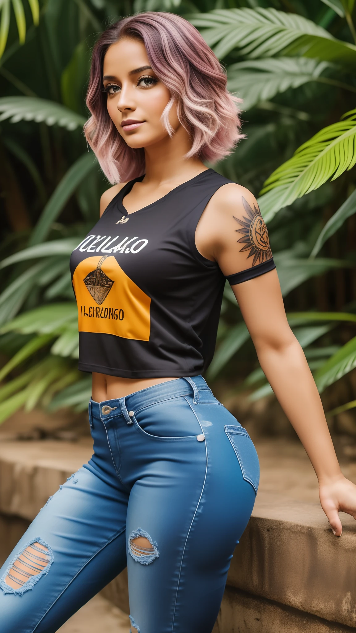 28 years old, gorgeous cute African girl, Lewd smile, freckles, (dark skin:1.5), (medium blue and white long hair:1.4), (Gigi Hadid:1.1), (Wide flares on jeans:1.2), (wet clothing), (Best Quality,hight resolution,bokeh:1.2),The woman,Pronounced wrinkles,Bob haircut,Detailed eyes and face,Gloomy blouse,expression of despair,dramatic lighting,Imminent Doom,ominous vibe,desperation,(Drowning in a swamp below the knee:1.4),(standingn:1.2),(gloomy ecstasy:1.1), Posing, famous beautiful model, good young girl, (masterpiece:1.0), (best_quality:1.0), ultra high res,4K,ultra-detailed, photography, 8K, HDR, highres, absurdres:1.2, Kodak portra 400, blurry background, bokeh, lens flare, (vibrant_color:1.2),professional photograph, (beautiful_face:1.5), (the_tattoo:1.4),(narrow_waist). --v 6