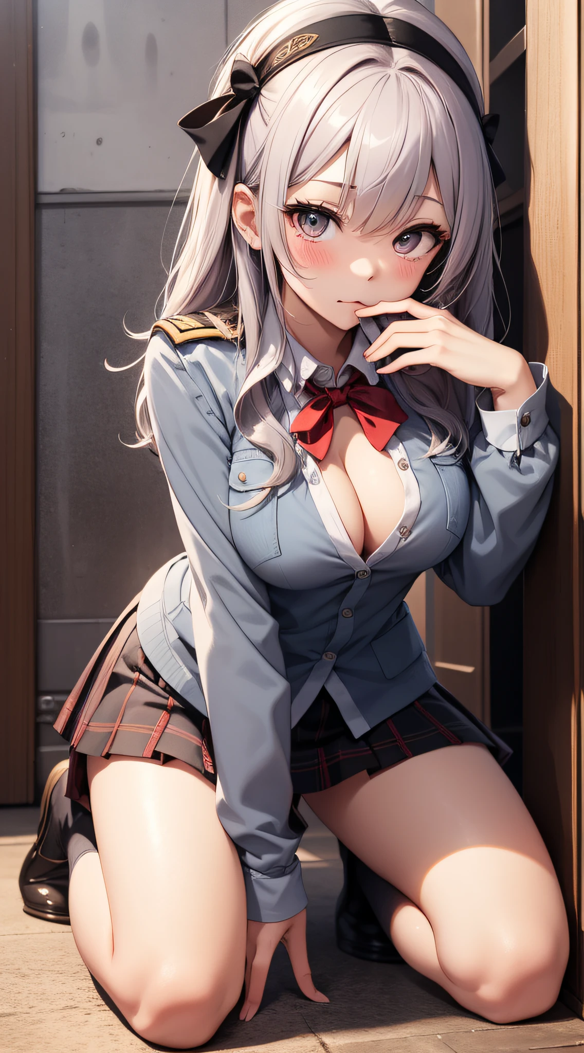 top-quality、Photorealsitic、8K picture quality、hight resolution、女の子 1 人、sixteen years old、Random Hair Styles、hi-school girl、Half-taken uniform、Unbuttoned exposed breasts、Kneeling in front of the screen、Sucking the tip of the penis、Hold with both hands、Staring with upturned eyes、Blushing、shot from top、Bukkake、Close-up on the face、Shot from the crown of the head