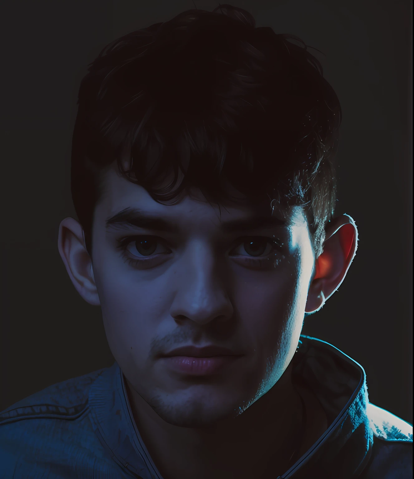 There's a 26-year-old man, Retrato colorido, Retrato tirado 8 K, blue symmetric eyes 24yo, color photograph portrait 4k, retrato suave luz baixa, Foto retrato suave 8 k, ariel perez, Alex Miranda, Alejandro, Retrato de Danny Gonzalez, halfbody headshot, Retrato no meio da foto, foto do perfil, looking intensely at the camera
