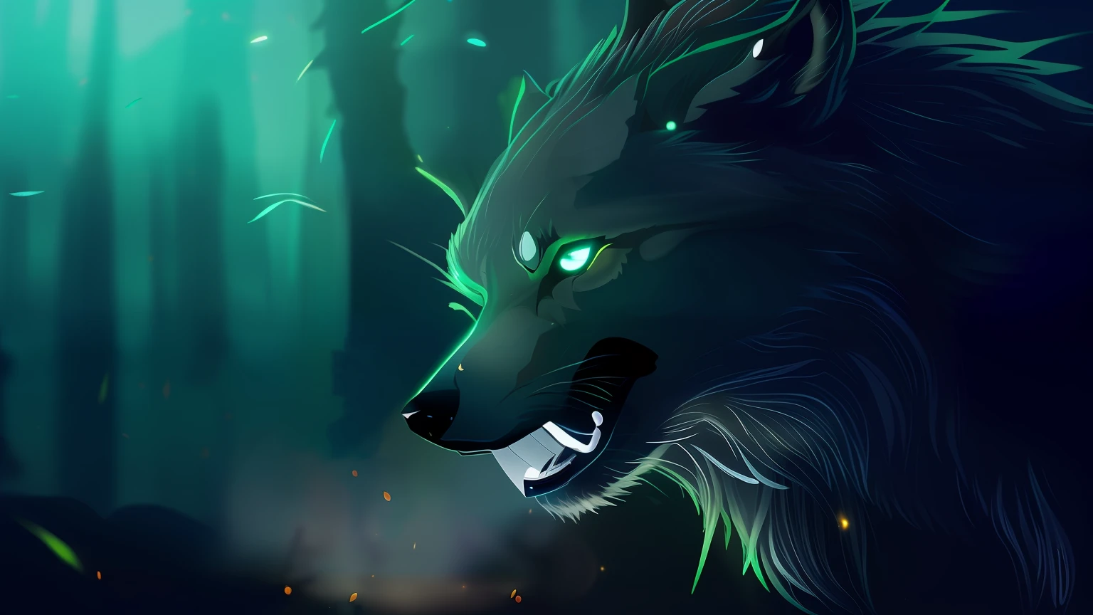 There is a drawing of a wolf with bright eyes and a green glow, Fenrir, retrato do lobo da fantasia, lobo azul, Lobo Negro, lobo, Grim - Lobo, grande lobo, alpha wolf head, cara de lobo antro, anthropomorphic wolf, Rosnando, lobo peludo, an anthropomorphic wolf, Angielobo, raposa verde digital, lobisomem