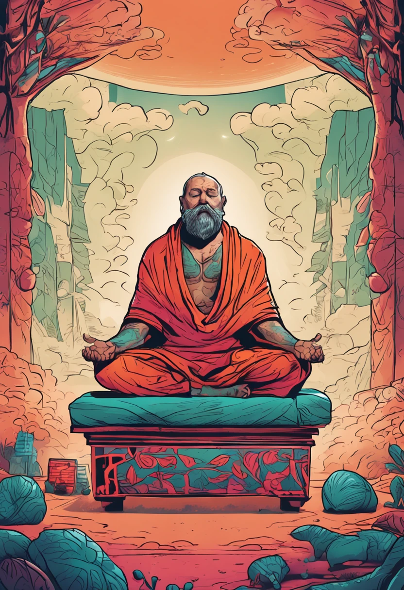 ((night)), dark, deep shadow, ((open mouth)),blind Buddhist monk sitting in lotus position next to the pool at the white hotel, tropical, palm, white hotel, pool, round face, white eyes, no eyebrows, no hair, bald, paw-eared, round cheeks, narrow lips, man, white sclera eyes, Whitewash Eyes, ((((orange Kashaya)))), graphic style of novel comics, perfect hands, 2d,
8k, hyperrealism, masterpiece, high resolution, best quality, ultra-detailed, super realistic, Hyperrealistic art, high-quality, ultra high res, highest detailed, lot of details, Extremely high-resolution details, incredibly lifelike, colourful, soft cinematic light,