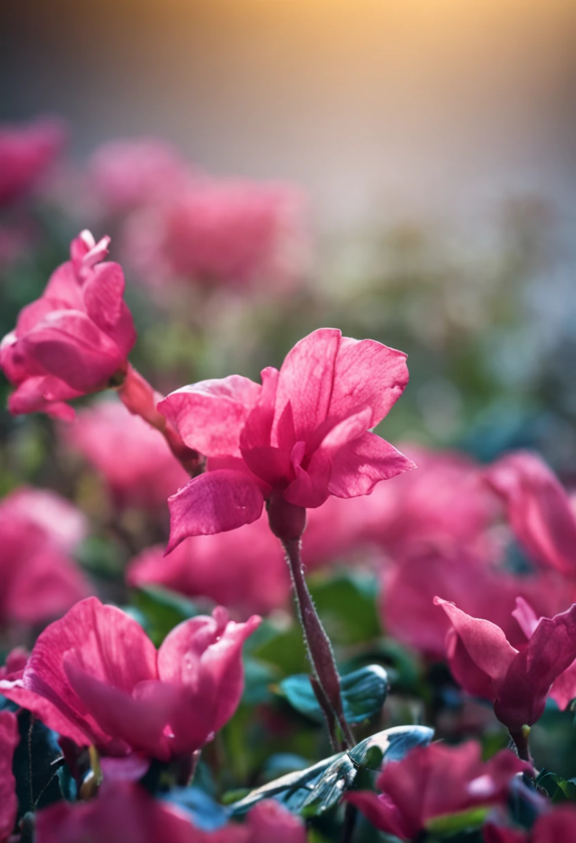 uma flor rosa, partida ao meio, with two tears running down the petals