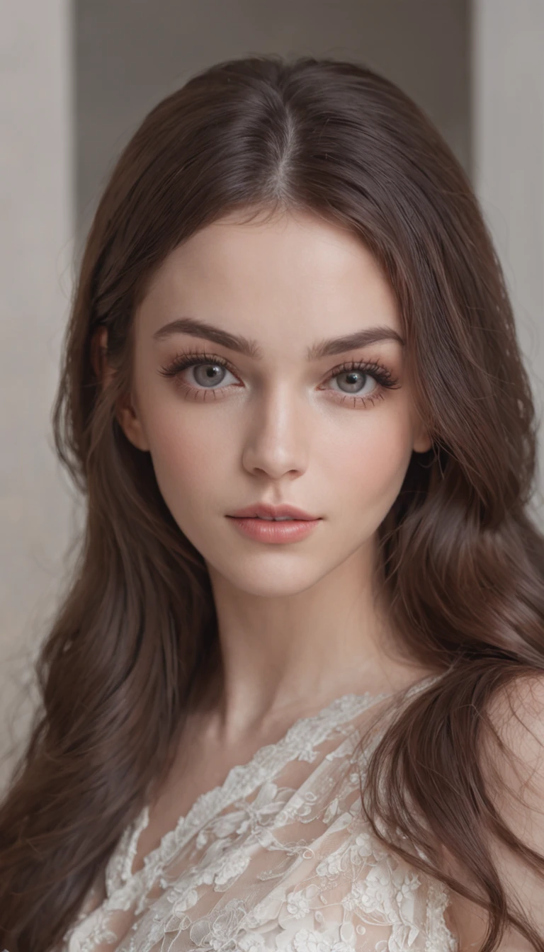 best qualityer, photograph of-realistic, 4K, Beautiful brunette girl, NSFW, greene eyes, full bodyesbian, Lingerie, Perfect and Beautiful Face, smallunderboob, with fair skin,::n_Did, mutations, Ugly hands, Texting, (naked:1.4)
