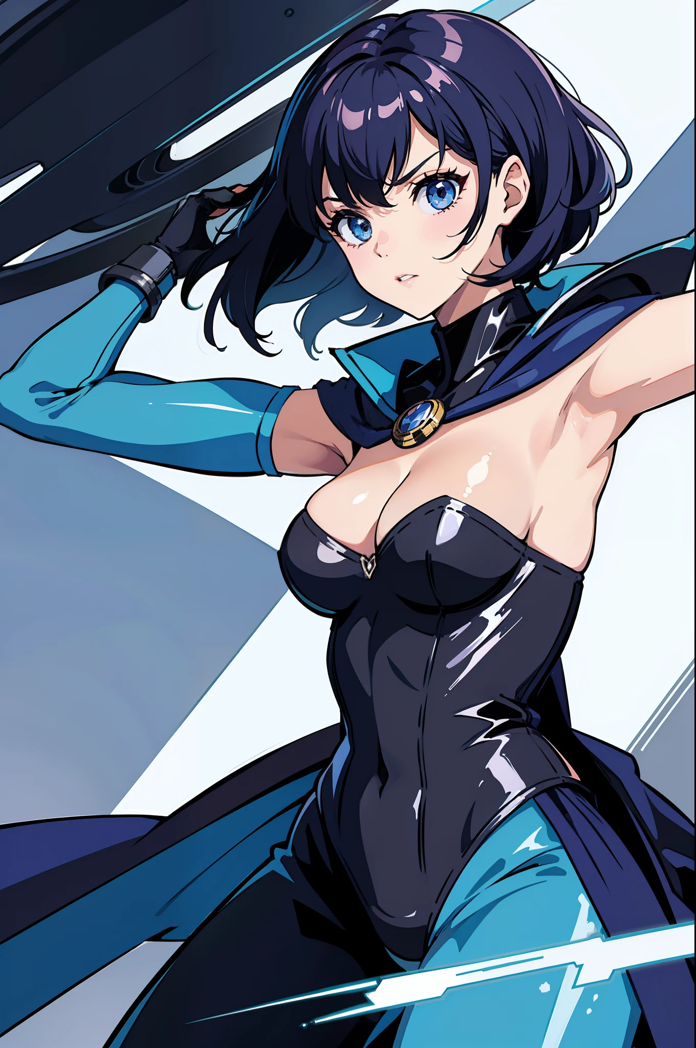 ((Best quality)), Girl has powerful superhero ensemble, she possesses a commanding persona