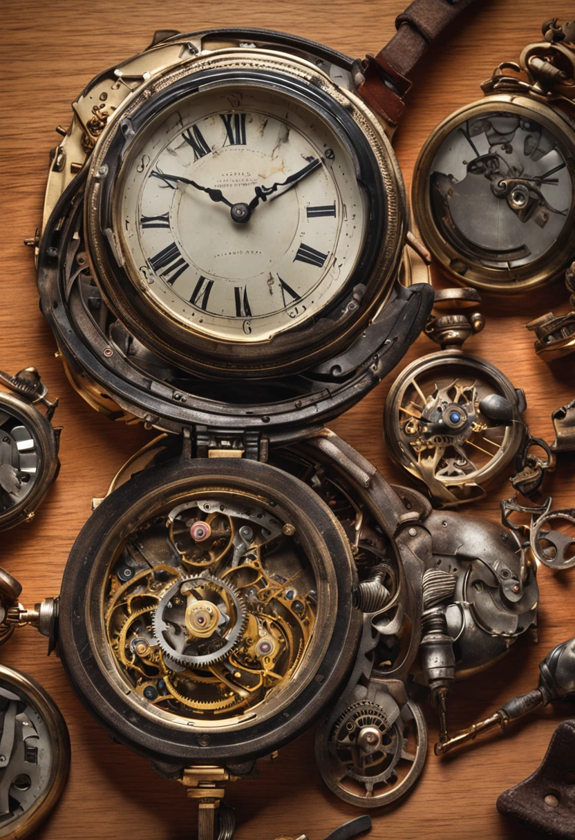 an antique watchwork and a clock