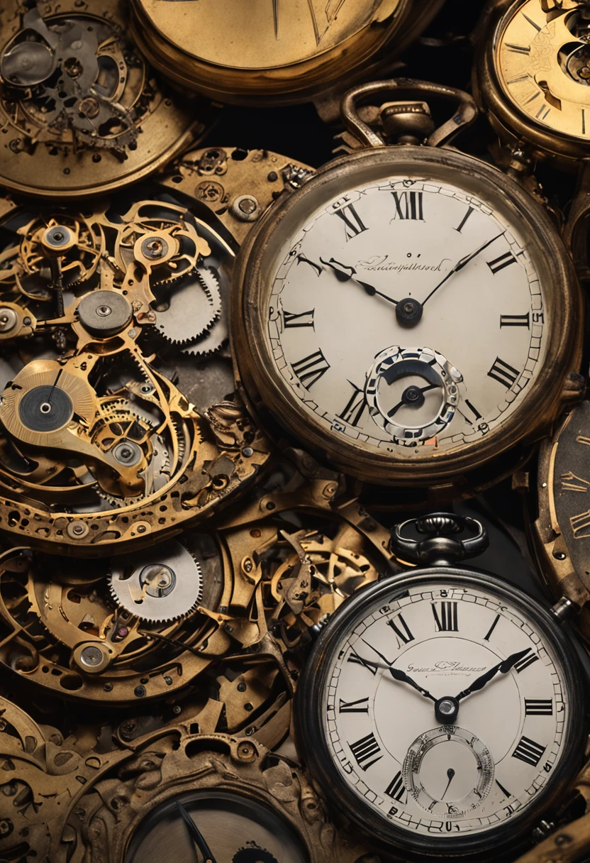 an antique watchwork and a clock