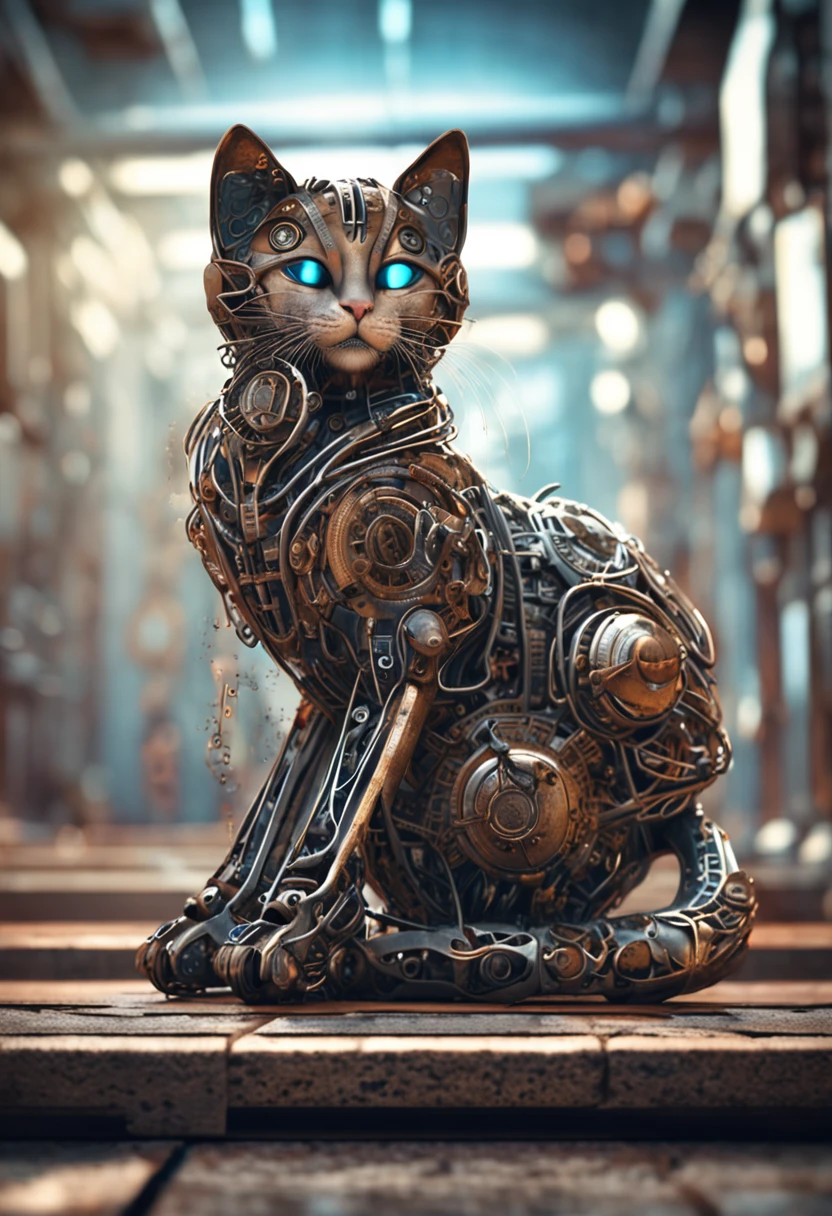 a cute kitten made out of metal, (cyborg:1.1), ([tail | detailed wire]:1.3), (intricate details), hdr, (intricate details, hyperdetailed:1.2), cinematic shot, vignette, centered