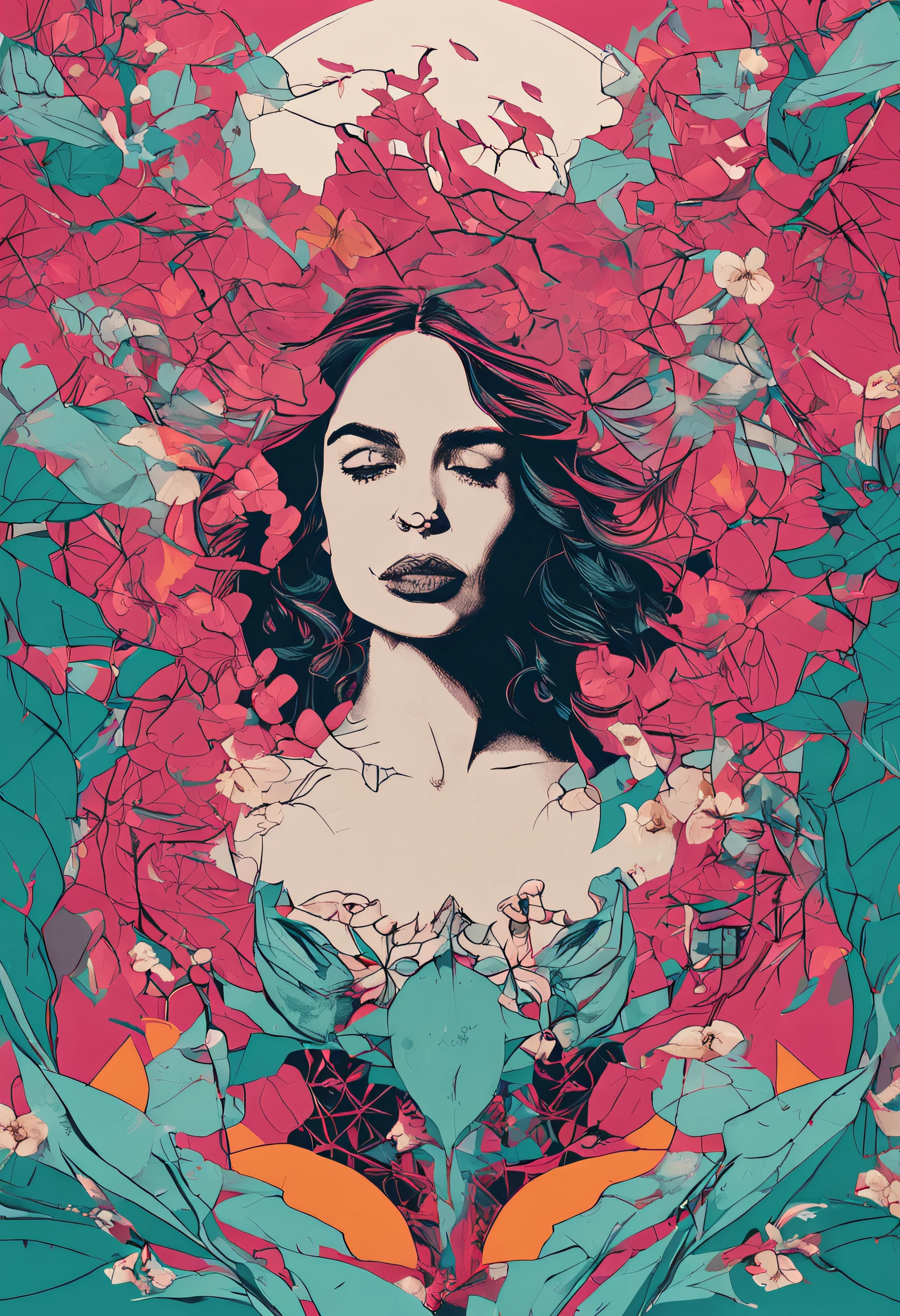 uma flor rosa, partida ao meio, with two tears running down the petals