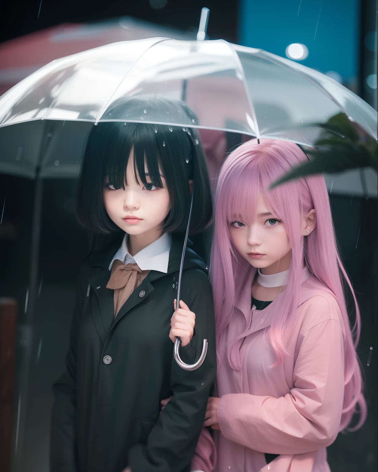 2girl,realistic,8k,super detail,rain mood