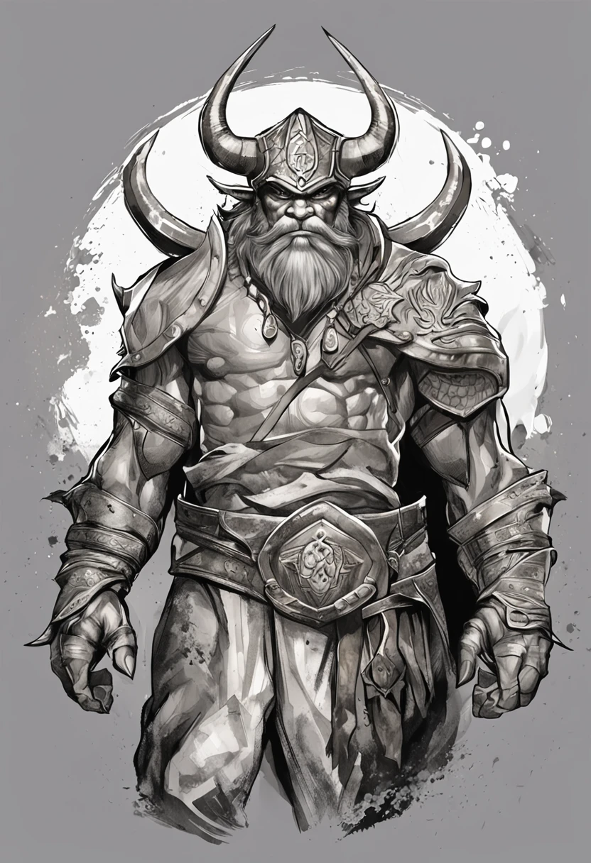 design circular, t-shirt design, orc 2D illustration, epic lighting, Realistic, cinematographic, dark background, black and white, --v 5.1 --stylize 500 --ar 3:4