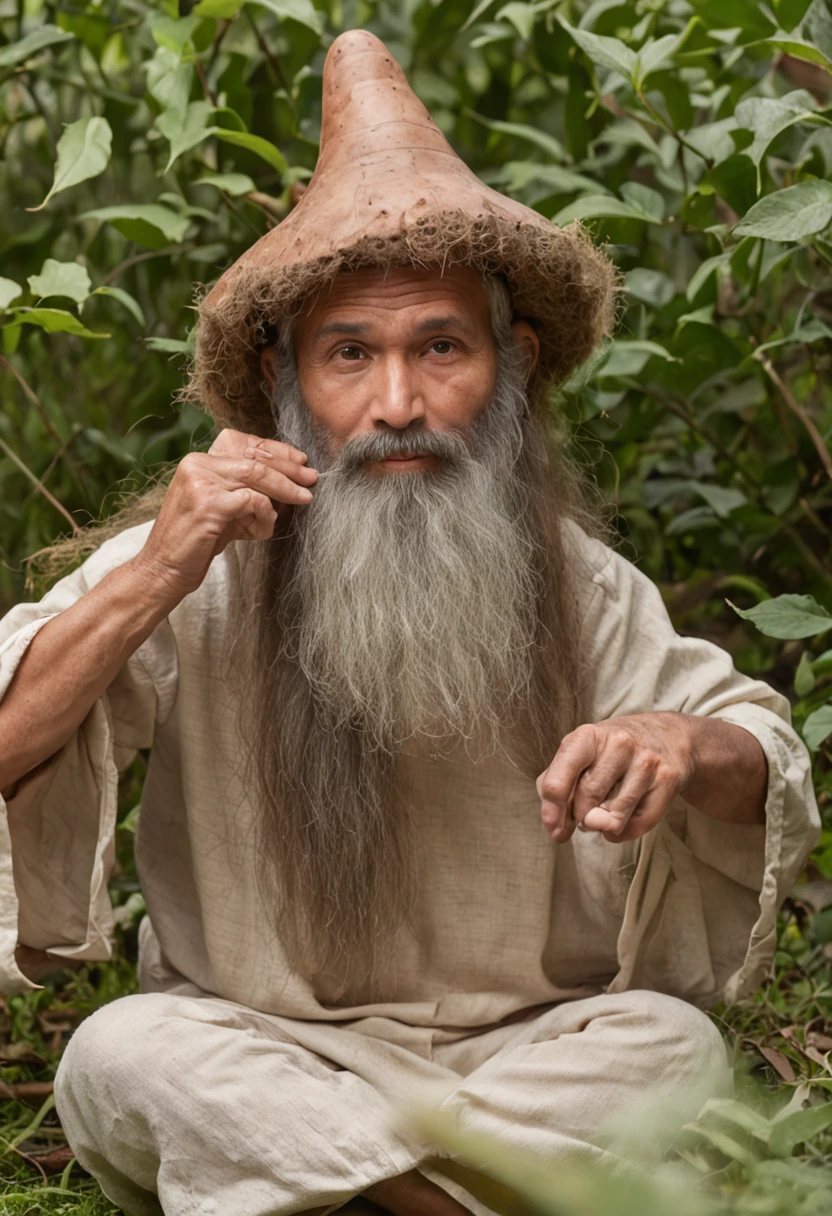 action photography of a slim middle aged man as a ((greek god)) with ((ringlets hair)) wearing (camo clothes),dressed in pink bikini top,pink skirt,sunglasses,gold watch,outdoor setting,blurred greenery,wooden structure,squatting position,head tilt,one hand raised,eye-level shot,straight angle,balanced symmetry,foreground focus,in a lost temple in the jungle,recessed lighting,detailed skin pores,futurism,(overhead shot:1.4),shot on Nikon Z50 with Nikon Z DX 16-50mm f-3.5-6.3,photo by Nick Brandt