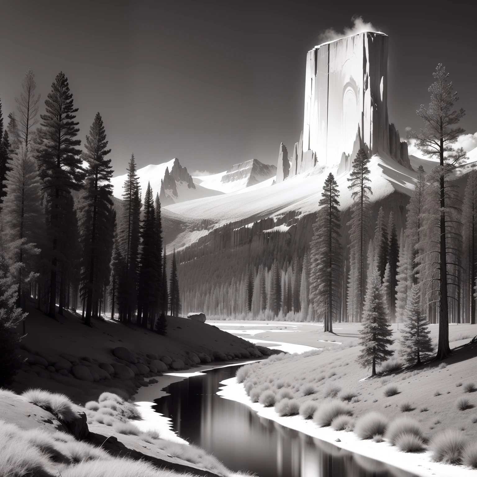 Yellow national park bw Ansel Adams style