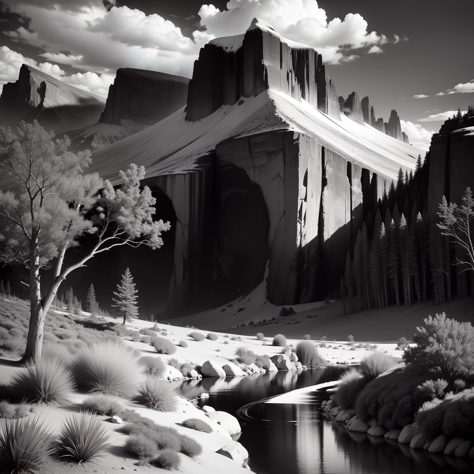Yellow national park bw Ansel Adams style
