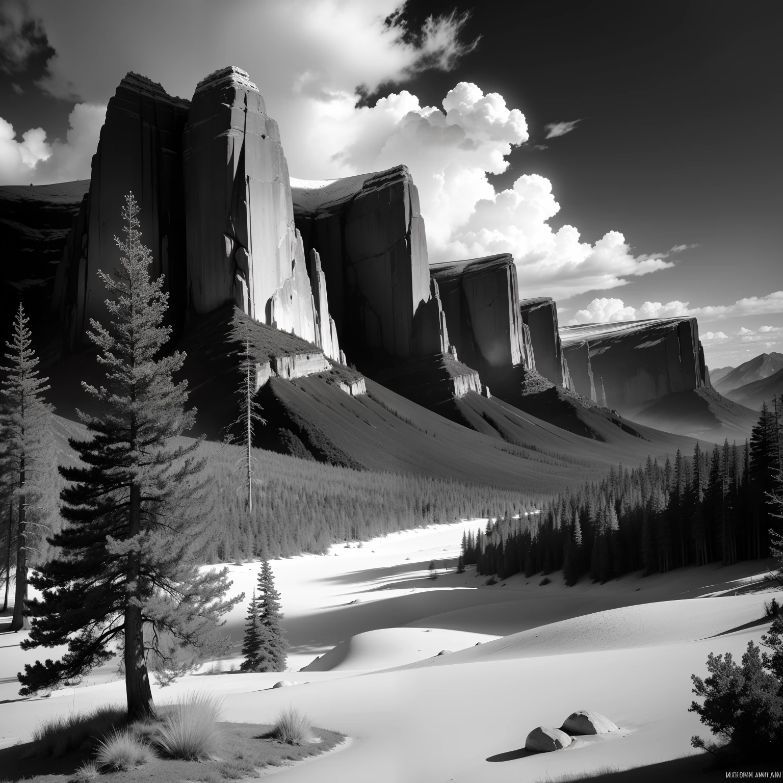 Yellow national park bw Ansel Adams style