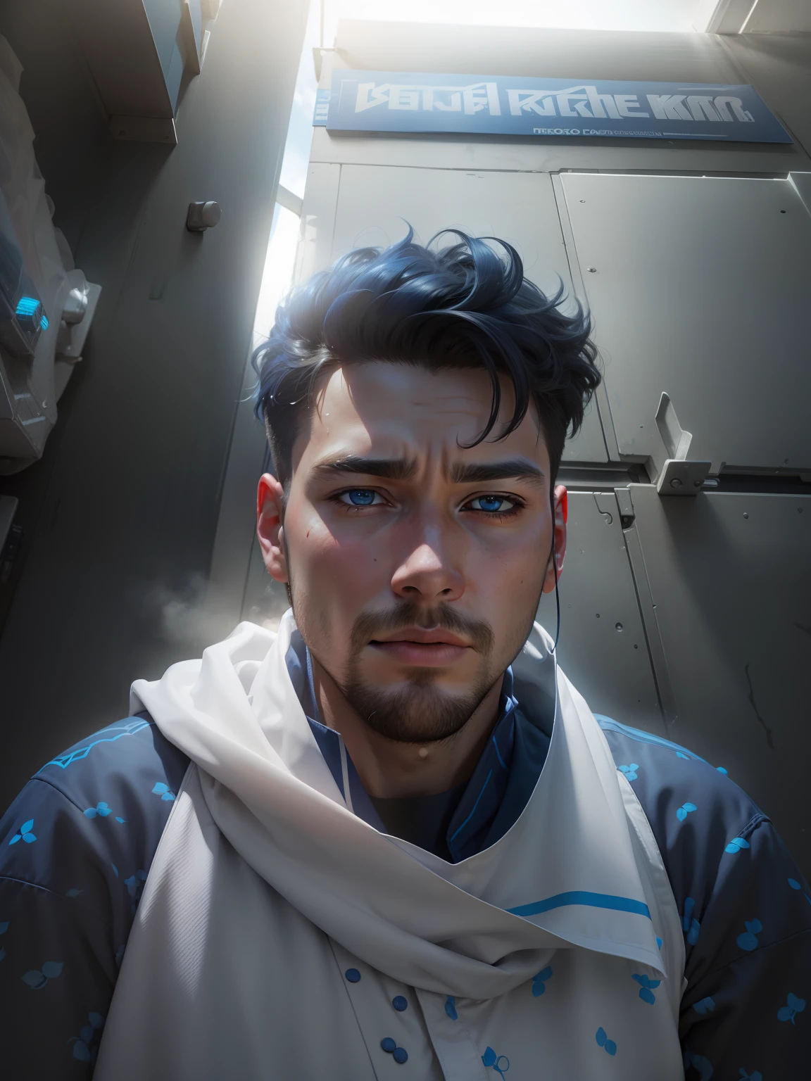 (8K), (Best Quality: 1.2), (Realistic), (Photorealistic: 1.37), Ultra High Definition, A boy In Blue With Straight wite line Uniform,