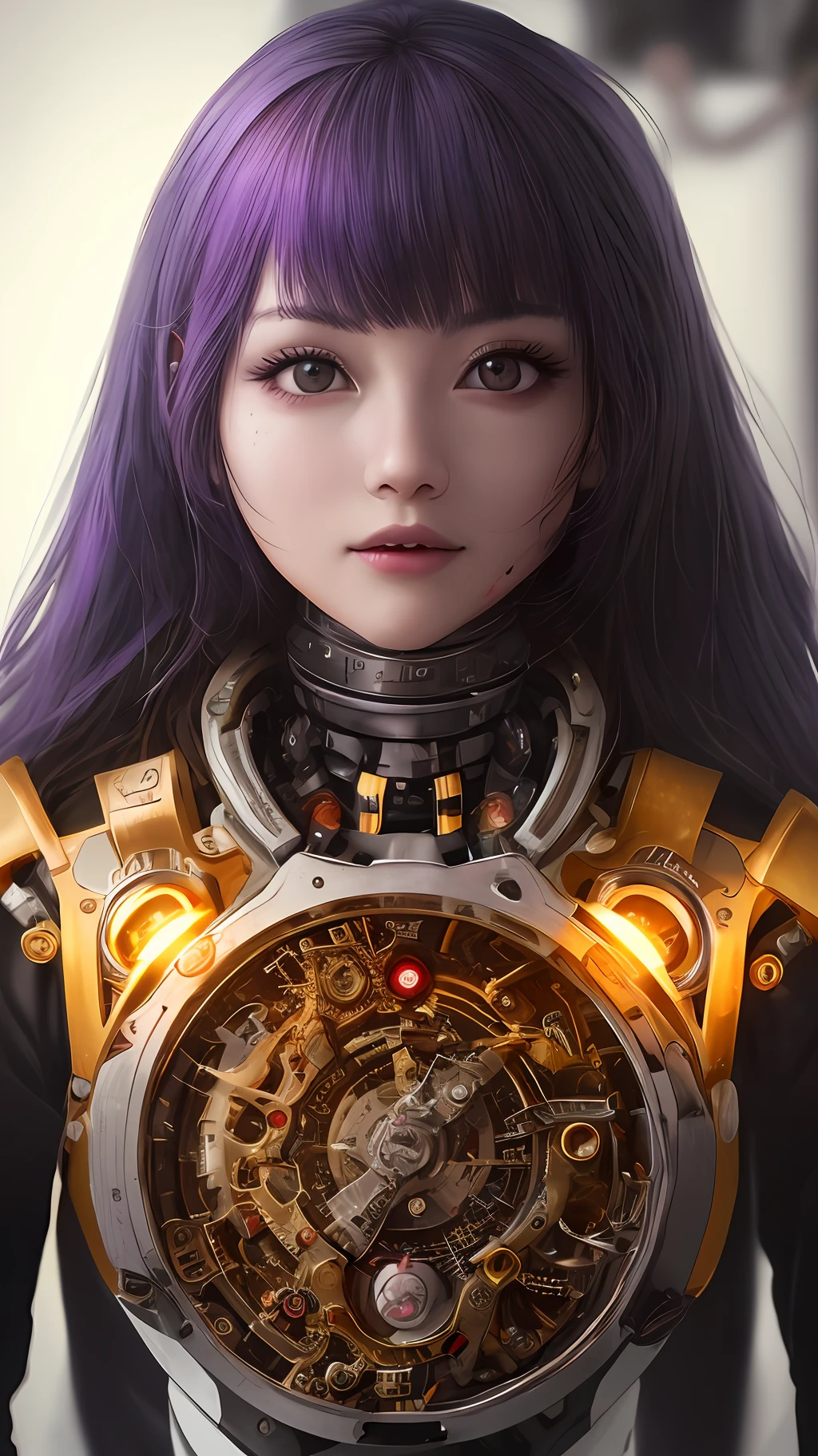 qualidade superior、obra prima、超A high resolution、(Fotorrealista:1.4)、Foto RAW、1 menina、cabelos pretos、Pele brilhante、1 Mechanical Angel、grandes asas de metal、Circle of the Shining Angel、((Detalhes super realistas))、portlate、globaliluminação、Sombra、octan render、8k、ultrasharp、Seios colossais、Raw skin is exposed in cleavage、Corpo de porcelana branca、Detalhes de ornamentos complexos、Sobre Cyberpunk、LEDs brilhantes、Chips IC、base、Links de dados、hydraulic cylinder、Detalhes altamente intrincados、luz realista、um olho roxo、Olhos Radiante、Facing the camera、Neon details、machanical limbs、Blood Vessels Attached to Tubes、mechanical vertebrae attached to the back、mechanical cervical attaching to neck、Cowboy baleado、wires and cables connecting to the head、Tubo luminoso、small LED lamp、Sumerian details、
