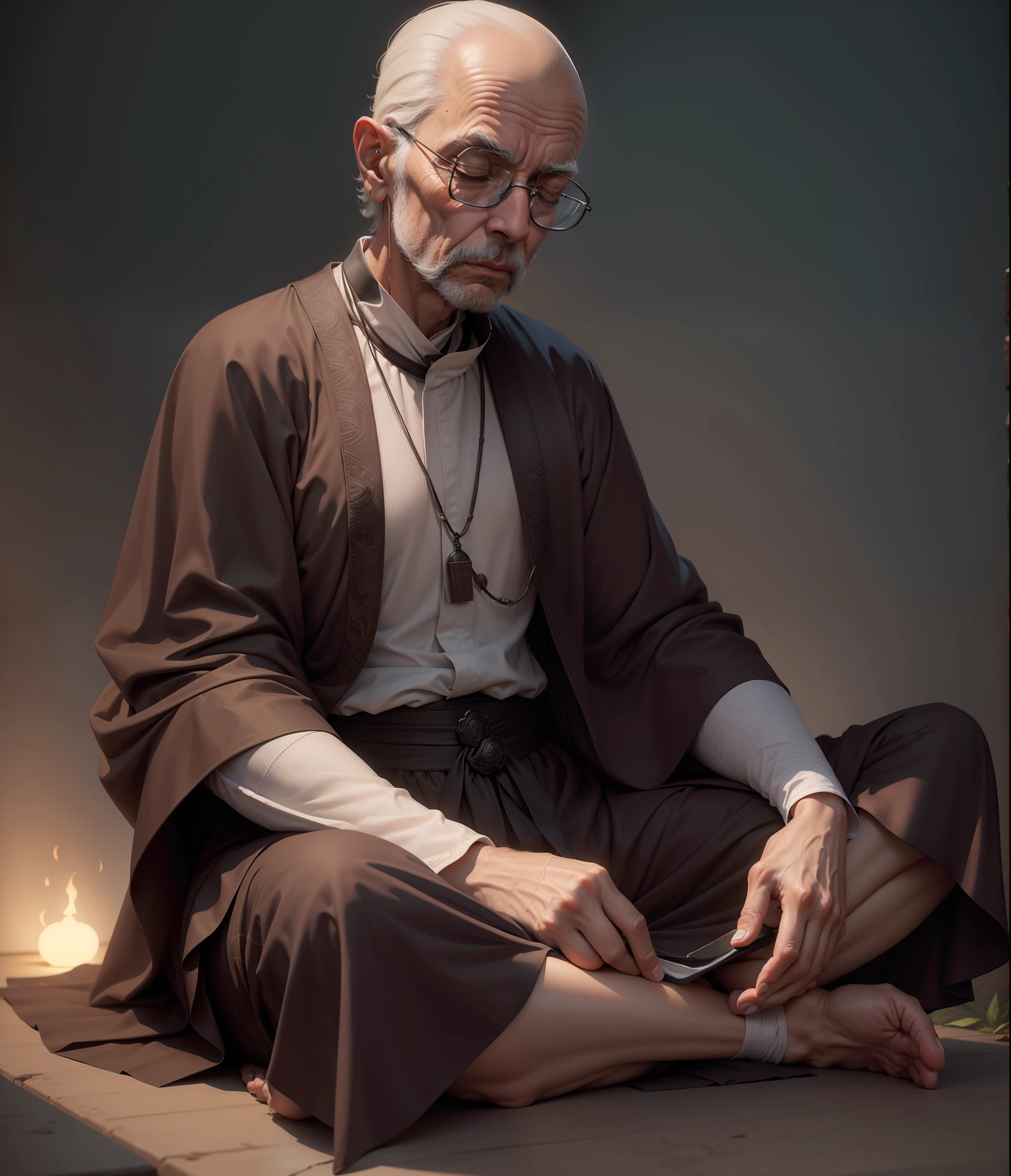 Velho monge meditando, 4k.