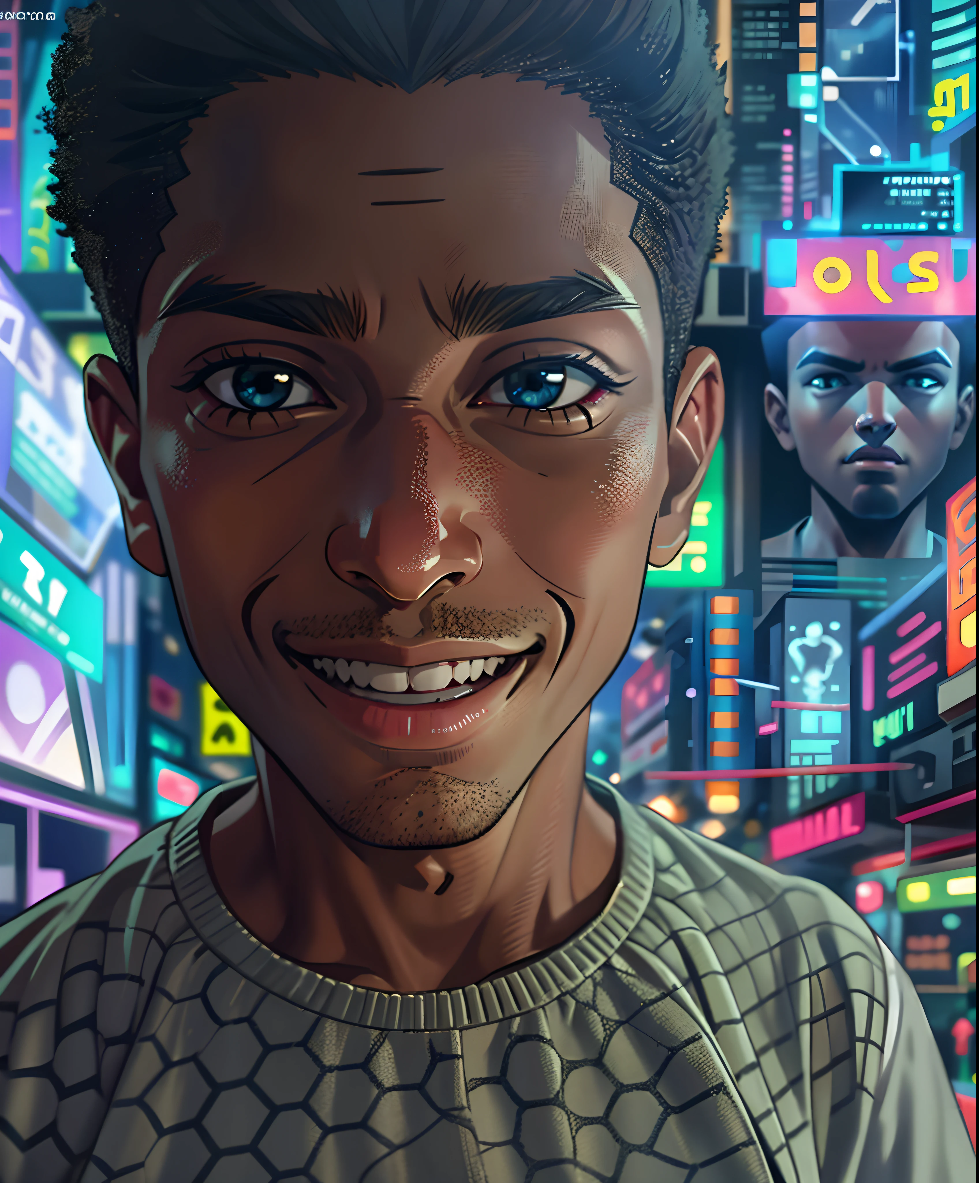 Menino adolescente negro em um mundo cyberpunk
