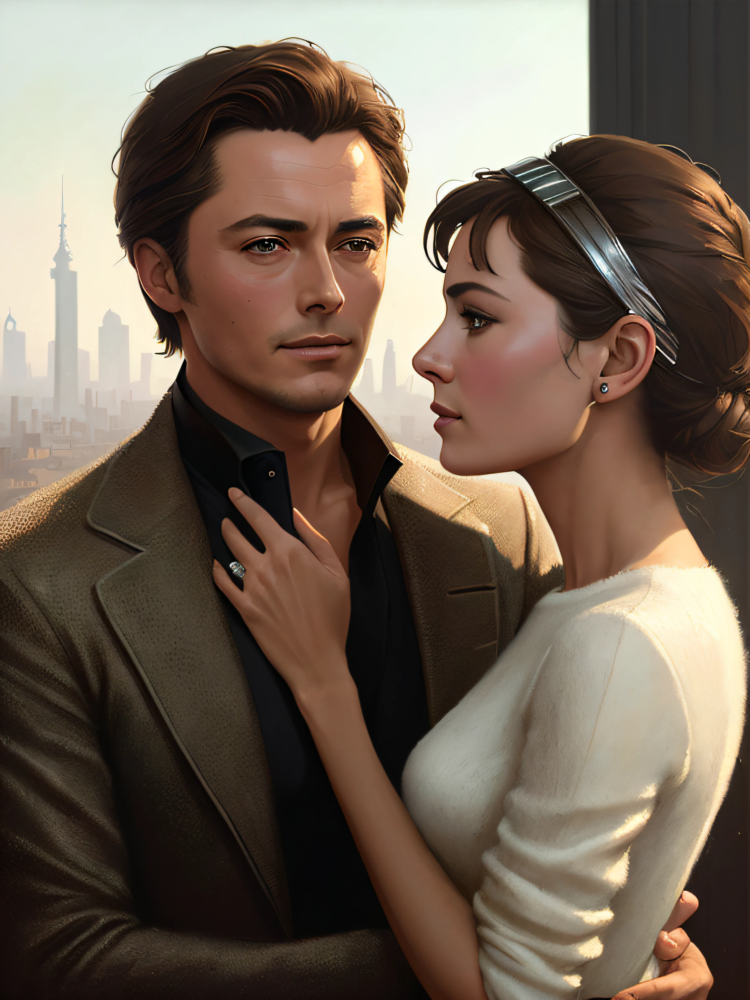 Alain Delon and Audrey Hepburn hugged and looked at each other, efeito VHS, (poster: 1.2), ( roupa elegante: 1.2), (corpo inteiro), (Postmodern Fashion Style), (Cyberpunk), poster on the wall, nostalgia, Poster do filme O Eclipse,, (textura da pele), intricadamente detalhado, detalhes finos, hiperdetalhado, ray tracing, subsurface dispersion, lighting soft fuzzy, profundidade de campo rasa , por (Clima Oliver) majestic professional oil painting by Ed Blinkey, Atey Ghailan, ghibli studio, de Jeremy Mann, Greg Manxadinho, Antonio Moro, trending in the artstation, trend at CGSociety, intrincado, alto detalhe, foco nítido, dramatic and photorealistic painting art of (Greg Rutkowski:1.4), Bokeh,