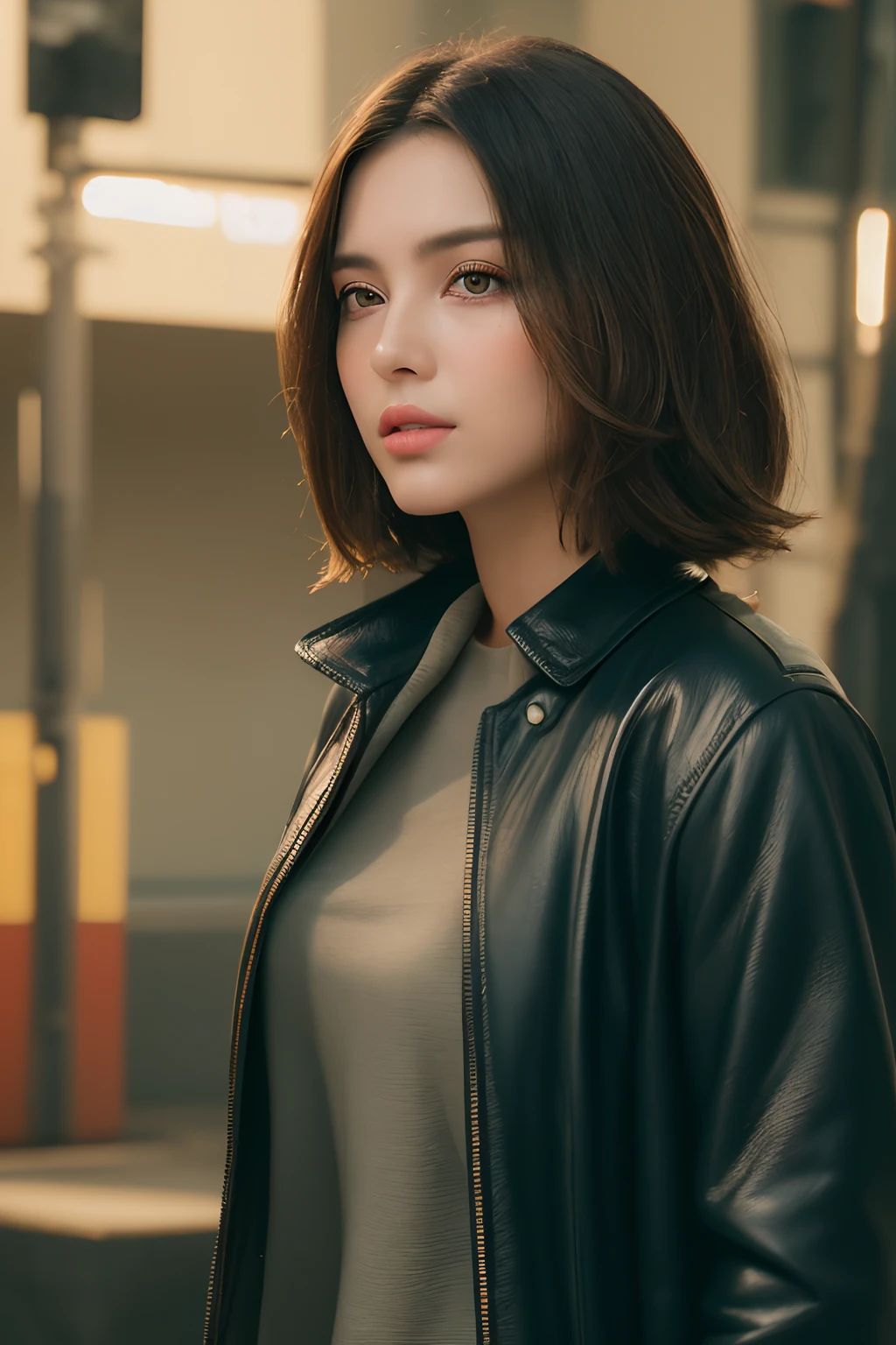 ((realistic lighting, melhor qualidade, 8k, tmasterpiece:1.3)), foco nítido:1.2, 1 cinta, Mulheres bonitas com figura perfeita:1.4, abdominais finos:1.1, ((cabelos castanhos escuros)), (tampo de corte branco:1.4),(Ao ar livre,durante a noite:1.1),a rua da cidade,rosto ultrafino,Olhos Finos,Double eyelidm,Fundo bokeh,Translucent clothes Portrait of gldot as a beautiful female model, georgia fowler, rosto lindo, cabelo castanho escuro curto, In the Cyberpunk City at Night. She's wearing a leather jacket, jeans preto, lighting dramatic, (police badge: 1.2) A closeup of a golden statue of a woman with blue eyes, art nouveau octane render, escultura feita de ouro, Art Nouveau hiperrealista, intrincado estilo cgi anime ornamentado, Retrato da deusa 3D, baroque vaporwave statue, Rosto detalhado ), deusa. Detalhes extremamente altos, ouro realista, Arte 3D digital detalhada, alto detalhe do rosto, escultura realista de 8k bernini