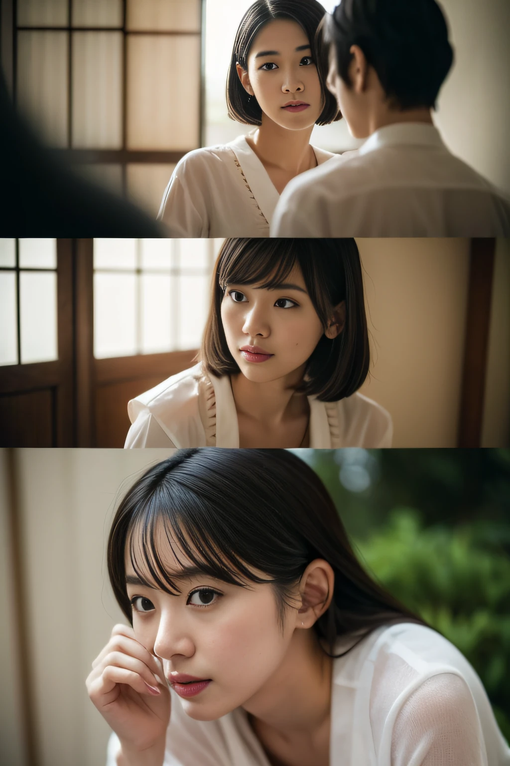 (in 8K、RAW Photos、top-quality、masterpiece:1.2)、(realisitic、Photorealsitic:1.37)、女の子1人、japanes、30-years old、Beautiful Woman、(Pathos),(love and hate),Perfect body、Beautiful limbs、Japanese cinema、Adoration、(The World of Women's Hearts)、artistic、Mood Enka style、