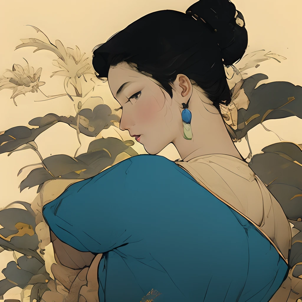 Court-style long dress, girl, Desert, silk road, sandstorm, blue sky, daytime, majestic clouds, two-dimensional painting style