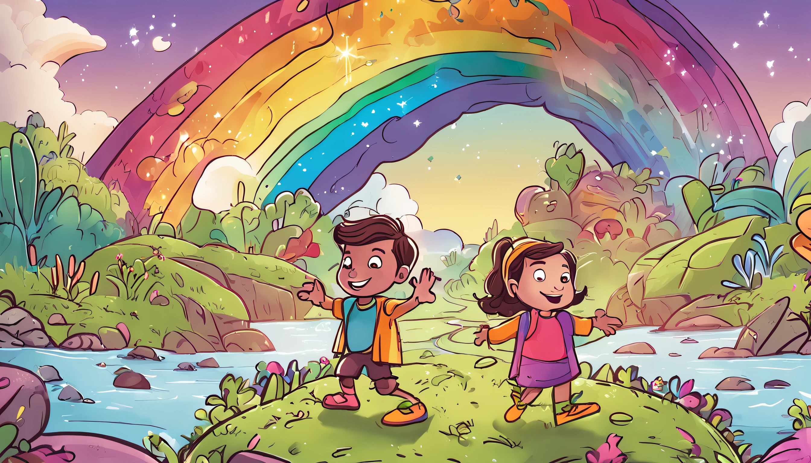 In Search of the Magic Rainbow
Lila and Milo heard about the legendary Magic Rainbow, uma ponte que unia todas as cores e trazia alegria para quem acreditasse. Determined to find it, embarked on a journey filled with colorful puzzles and riddles. A cada desafio vencido, o mundo ao redor deles ganhava vida.