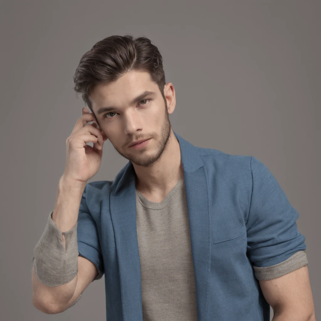 professional 3d render: homem, 20 anos de idade, corpo inteiro, usando um moletom azul com capuz, posando para foto