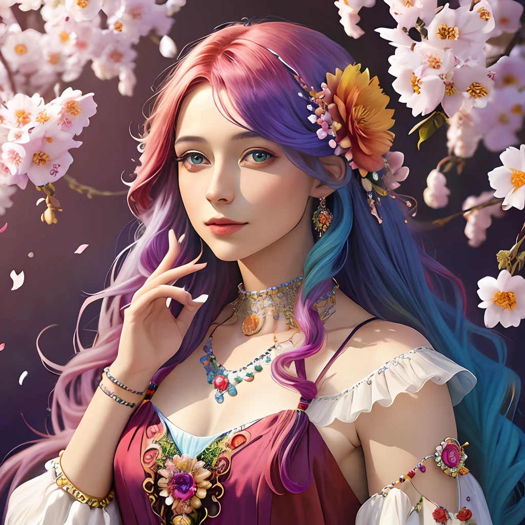 brightly colored hair with flowers and beads on it,, colorfull digital fantasy art, beautiful art uhd 4 k, gorgeous digital art, beautiful digital works of art, 4K highly detailed digital art, Beautiful digital art, stunning digital art, realistic digital art 4 k, realistic digital art 4k, beautiful gorgeous digital art, art of alessandro pautasso, Colorful Digital Painting
