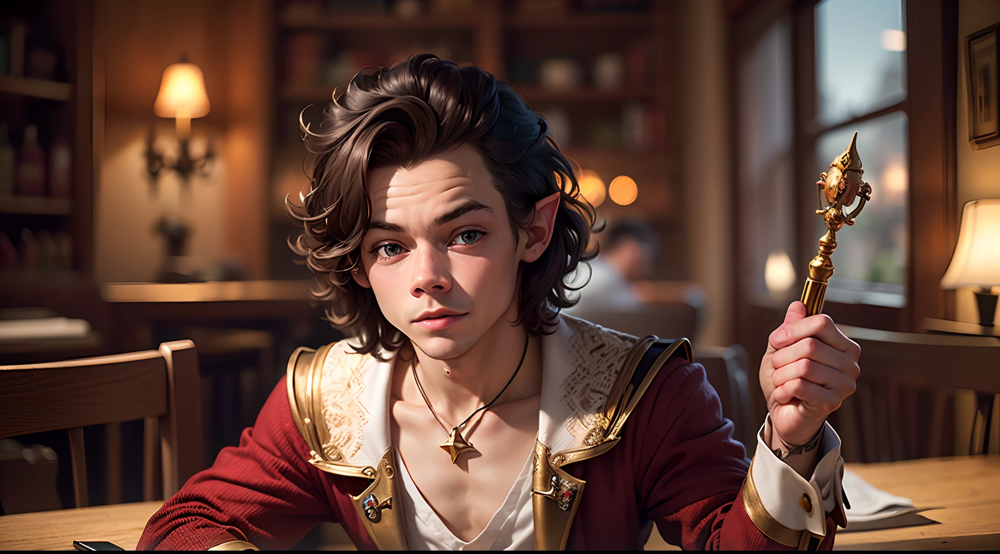 a young waiter in a small medieval fantasy tavern