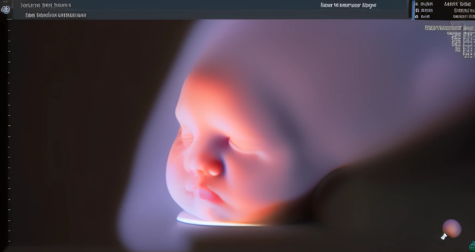 Enhance this 4D ultrasound image of a 30 weeks fetus. Arafed image of a baby's face, fetus, high-resolution scan, Very chromatic aberration, extremely high-quality scan, Hyper-realistic simulation, high-quality scan, Bump mapping, High-quality 3D realism, simetry! human fetus, Realistic flesh texture, Heavy JPEG artifact blurred, Highly realistic bump mapping, high-resolution scan. A close-up image of a head with an image of a 30 weeks baby, high-resolution scan, high-resolution scan, Escaneo 4K, Escaneo 4K, Escaneo HD, fetus, Cerrar - IP shot, Tapa de pantalla, Medical imaging, Highly coherent image, Detailed analysis, screen capture, extremely high-quality scan, 8K scan, 8K scan, Detailed screen capture. face in profile. eyes closed