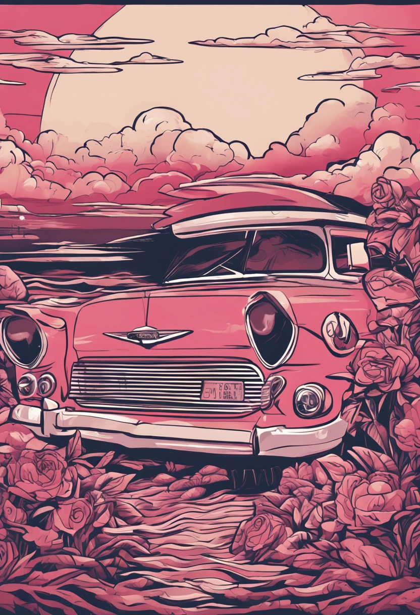 estampa para camiseta pronta, vetor,Quarto Lofi, Streetwear Urbano,Ondas e Rosas,nuvens em segundo plano